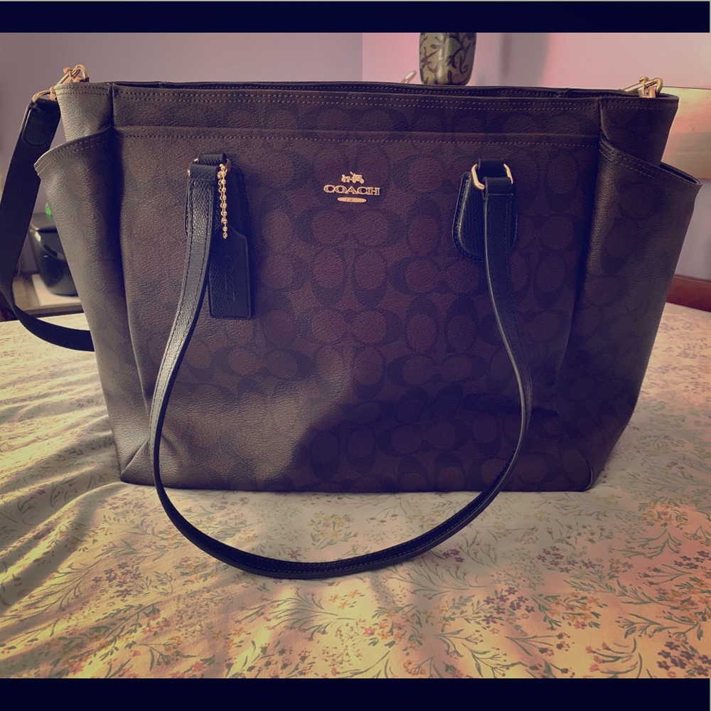 Coach Brown Leather Baby/Work Tote w/ Wallet